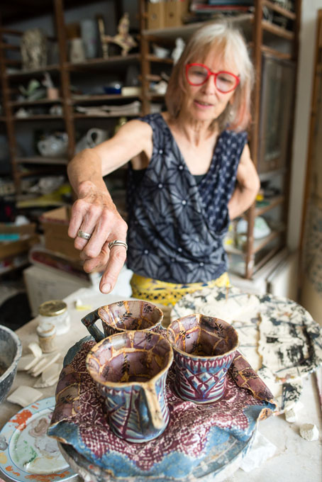 Carol McNicoll in her studio in London 2016